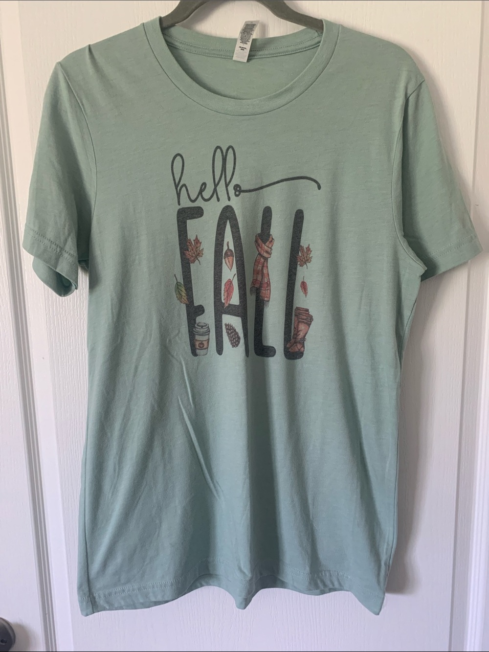 Bella Canvas Mint Green "Hello Fall" Short Sleeve Tee Size M New without tags